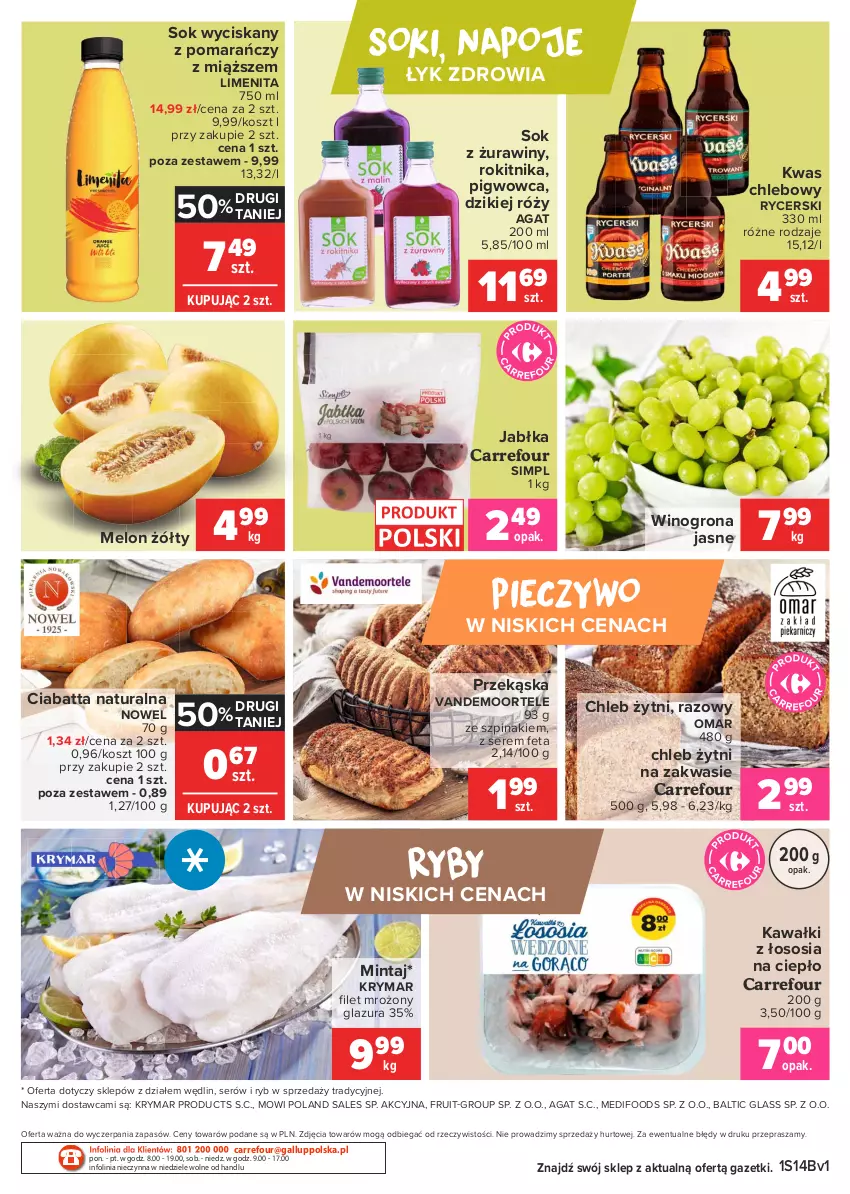 Gazetka promocyjna Carrefour - Gazetka Market - ważna 05.04 do 12.04.2021 - strona 2 - produkty: Chleb, Ciabatta, Feta, Glazura, Jabłka, Kawa, Kosz, Lazur, Melon, Mintaj, Napoje, Piec, Pieczywo, Ser, Sok, Sos, Szpinak, Wino, Winogrona