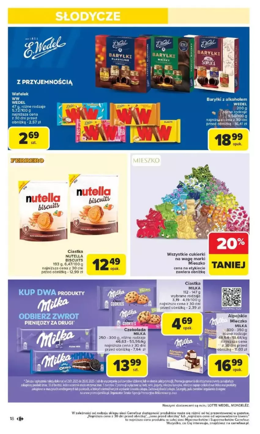 Gazetka promocyjna Carrefour - ważna 17.02 do 22.02.2025 - strona 10 - produkty: Baryłki, Ciastka, Cukier, Cukierki, Czekolada, Fa, Milka, Mleczko, Nutella