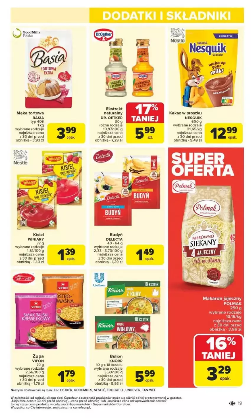 Gazetka promocyjna Carrefour - ważna 17.02 do 22.02.2025 - strona 11 - produkty: Basia, Budyń, Bulion, Delecta, Dr. Oetker, Kakao, Kisiel, Knorr, Lion, Mąka, Mąka tortowa, Nesquik, Stek, Winiary, Zupa