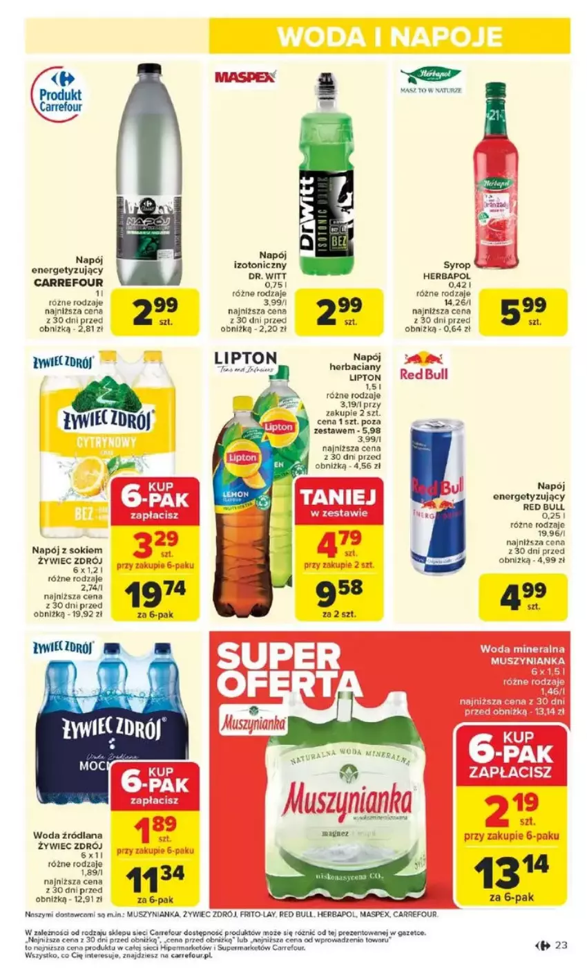 Gazetka promocyjna Carrefour - ważna 17.02 do 22.02.2025 - strona 16 - produkty: Herbapol, LANA, Lipton, Mus, Muszynianka, Napój, Red Bull, Sok, Woda, Woda mineralna