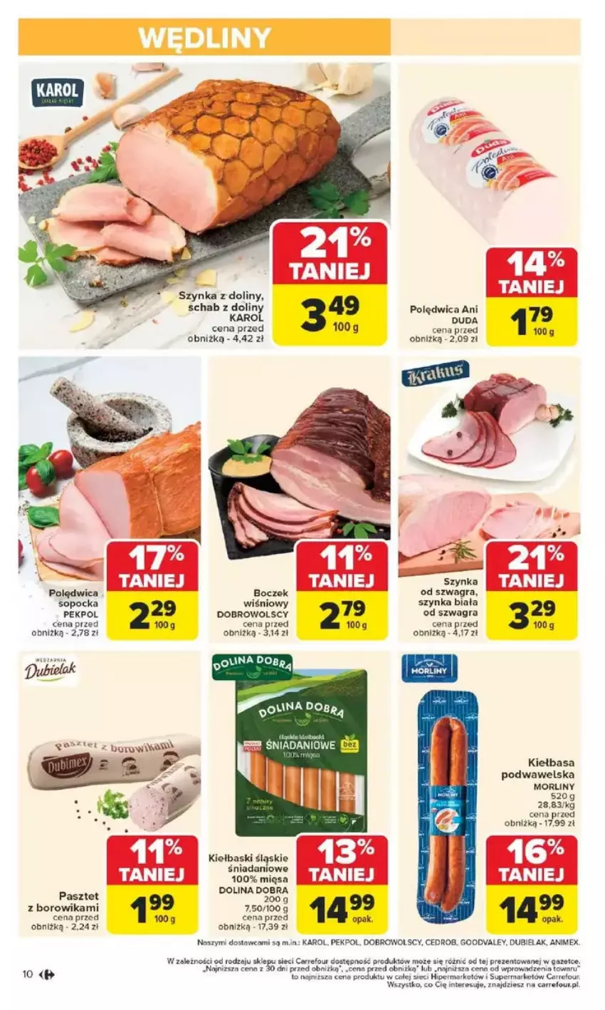 Gazetka promocyjna Carrefour - ważna 17.02 do 22.02.2025 - strona 2 - produkty: Boczek, Danio, Duda, Gra, Kiełbasa, Kiełbasa podwawelska, Kiełbaski śląskie, Morliny, Pasztet, Pekpol, Polędwica, Szynka, Szynka biała, Wawel