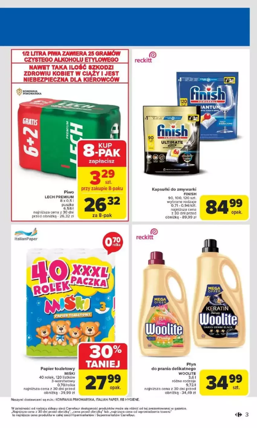 Gazetka promocyjna Carrefour - ważna 17.02 do 22.02.2025 - strona 23 - produkty: Finish, Lech Premium, Papier, Papier toaletowy, Piwo, Woolite, Zmywarki