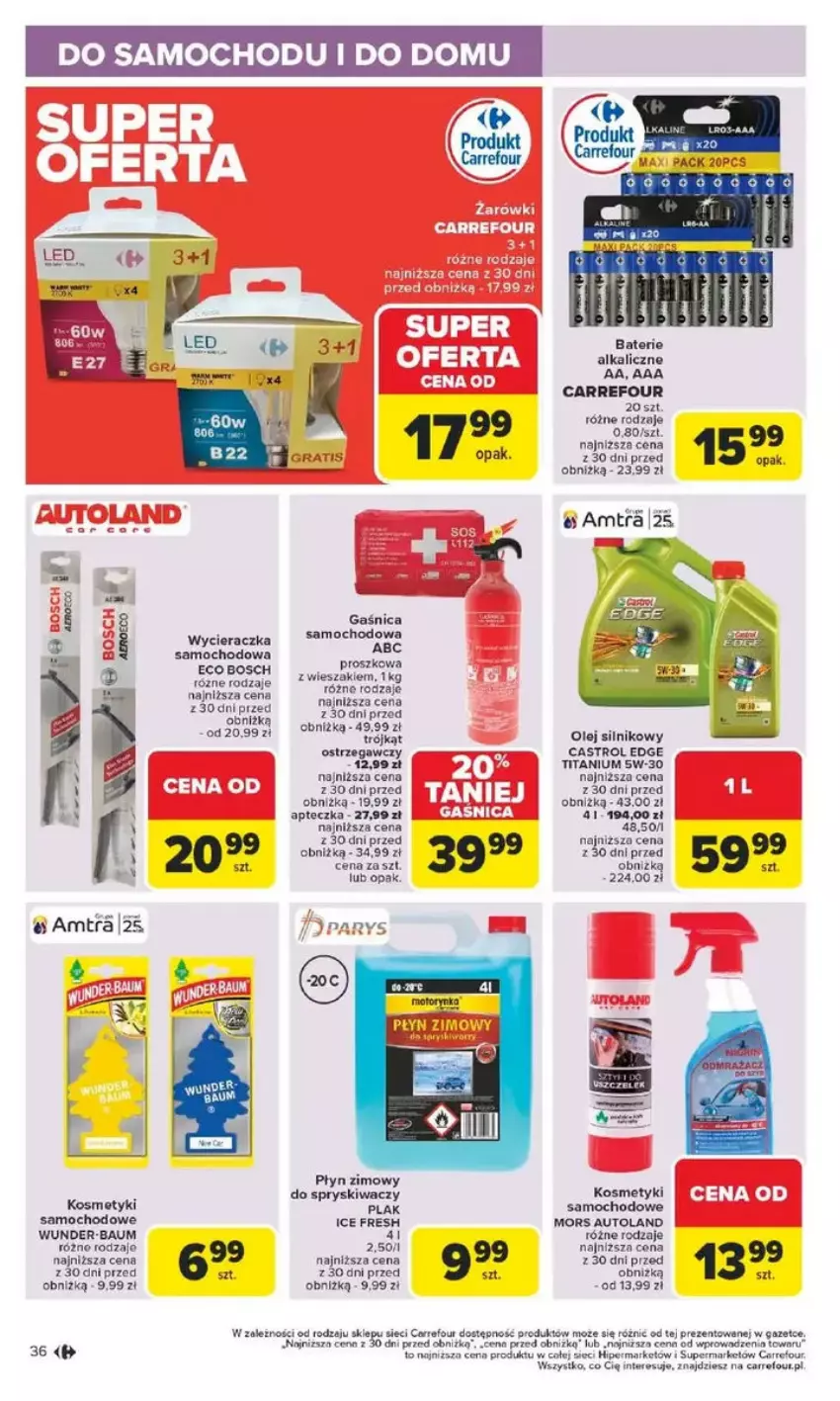 Gazetka promocyjna Carrefour - ważna 17.02 do 22.02.2025 - strona 30 - produkty: Baterie alkaliczne, Bosch, Castrol, Gaśnica, Olej, Olej silnikowy, Płyn zimowy, Wieszak, Wycieraczka