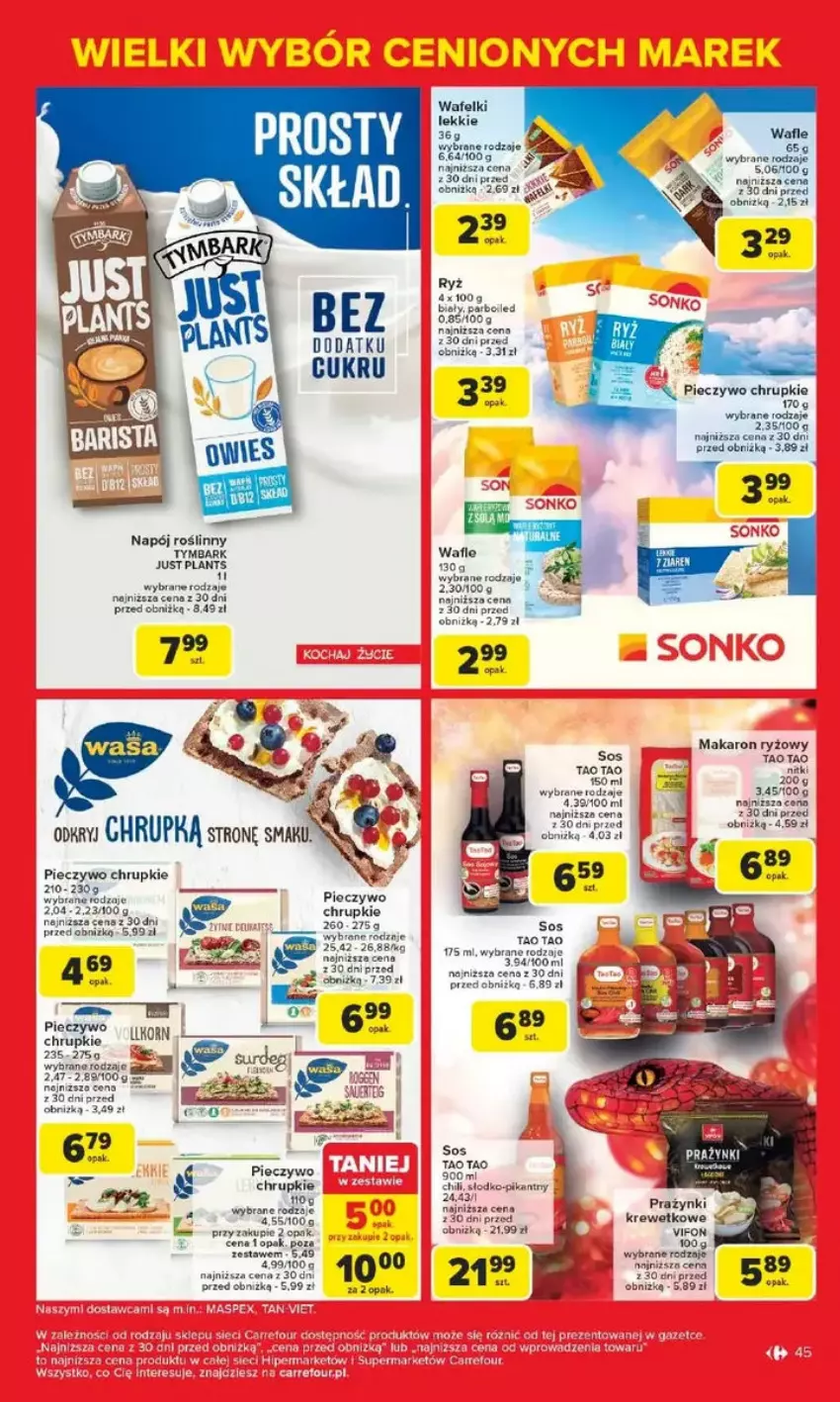 Gazetka promocyjna Carrefour - ważna 17.02 do 22.02.2025 - strona 40 - produkty: Chrupki, Fa, Makaron, Makaron ryżowy, Napój, Napój roślinny, Piec, Pieczywo, Pieczywo chrupkie, Ryż, Wafle