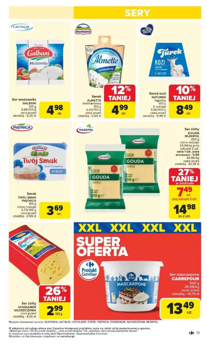 Gazetka promocyjna Carrefour - ważna 17.02 do 22.02.2025 - strona 5 - produkty: Almette, Galbani, Gouda, Hochland, Mleko, Mozzarella, NaTurek, Piątnica, Ser, Serek, Twój Smak