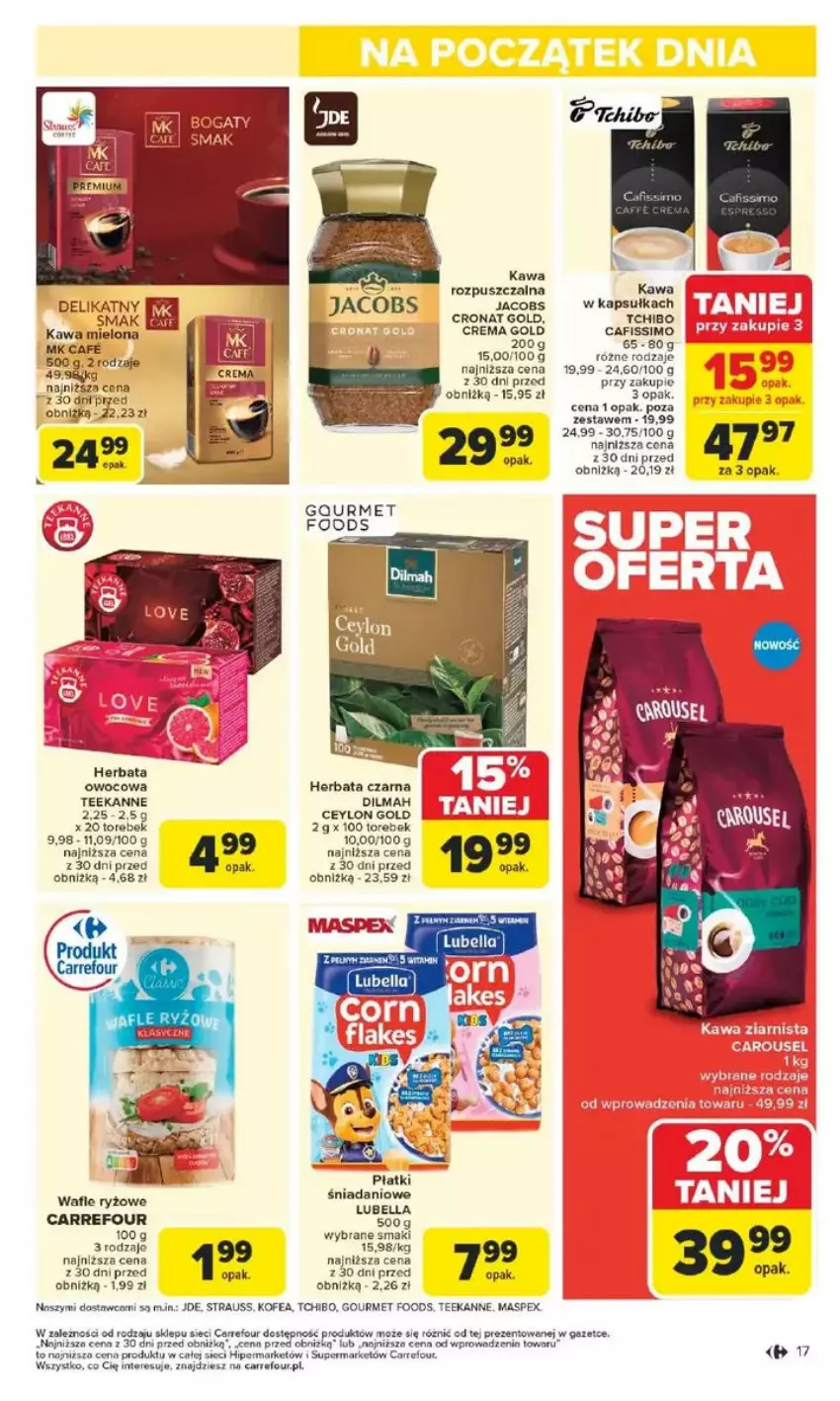 Gazetka promocyjna Carrefour - ważna 17.02 do 22.02.2025 - strona 9 - produkty: Bell, Bella, Danio, Dilmah, Herbata, Herbata czarna, Jacobs, Kawa, Kawa rozpuszczalna, Lubella, Por, Ryż, Tchibo, Teekanne, Wafle