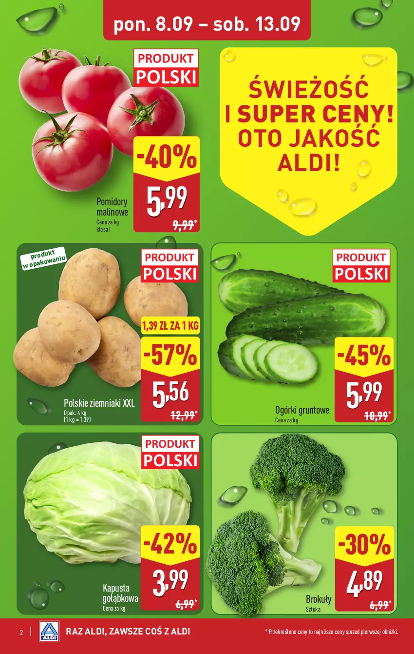 Gazetka promocyjna Aldi - Pełna oferta - ważna 08.09 do 13.09.2025 - strona 2 - produkty: Brokuły, Grunt, Pomidory, Ziemniaki