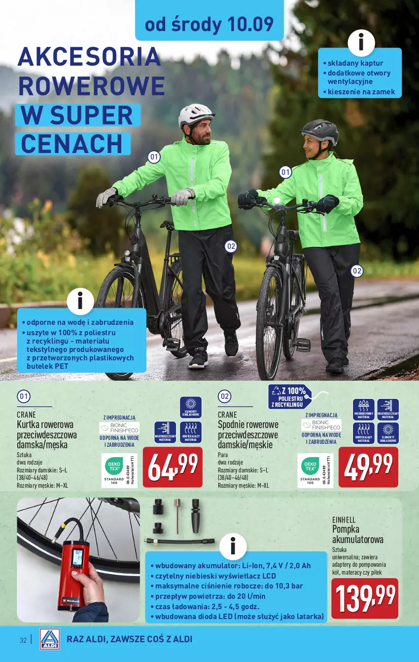 Gazetka promocyjna Aldi - Pełna oferta - ważna 08.09 do 13.09.2025 - strona 32 - produkty: Akumulator, Einhell, Kurtka, Latarka, Materac, Pompka, Por, Rower, Spodnie, Tarka, Tera