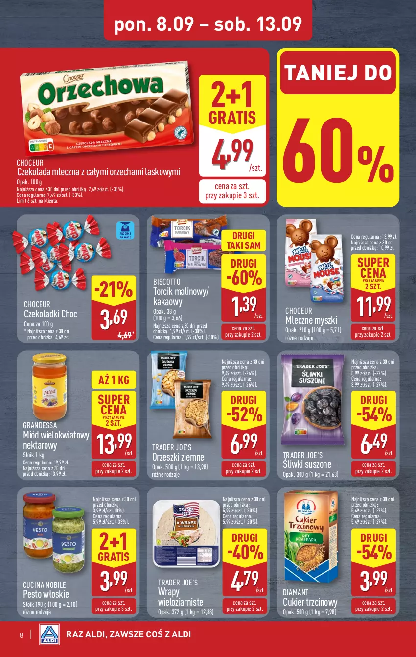 Gazetka promocyjna Aldi - Pełna oferta - ważna 08.09 do 13.09.2025 - strona 8 - produkty: Cukier, Cukier trzcinowy, Czekolada, Czekolada mleczna, Diamant, Gra, Kakao, Miód, Mysz, Nektar, Orzeszki, Orzeszki ziemne, Pesto
