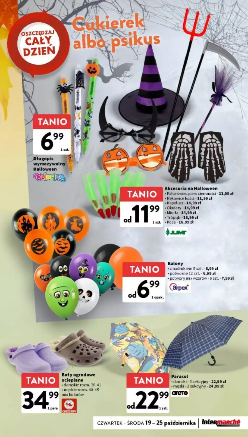 Gazetka promocyjna Intermarche - ważna 19.10 do 25.10.2023 - strona 31 - produkty: Balony, Buty, Buty ogrodowe, Miotła, Parasol, Rękawice