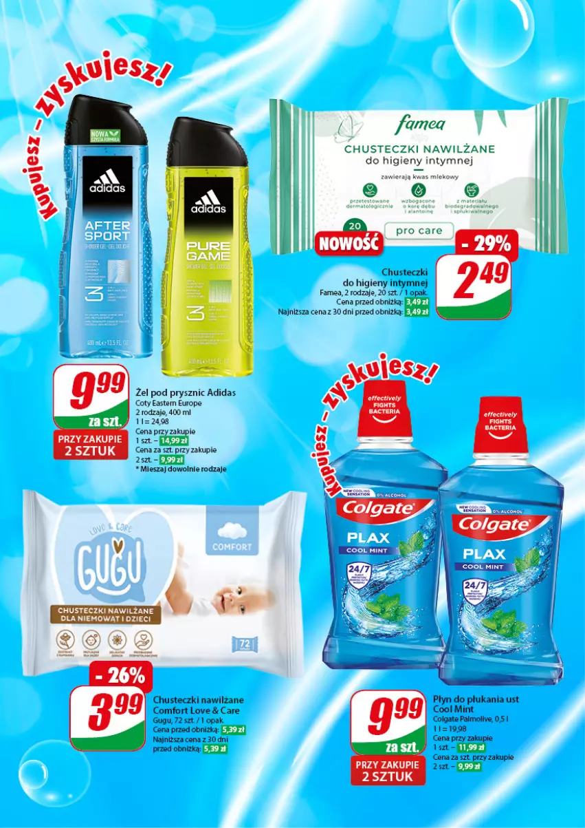 Gazetka promocyjna Dino - Gazetka 7 - ważna 14.02 do 20.02.2024 - strona 59 - produkty: Adidas, Chusteczki, Chusteczki do higieny, Colgate, Fa, Gra, LG, Palmolive, Płyn do płukania