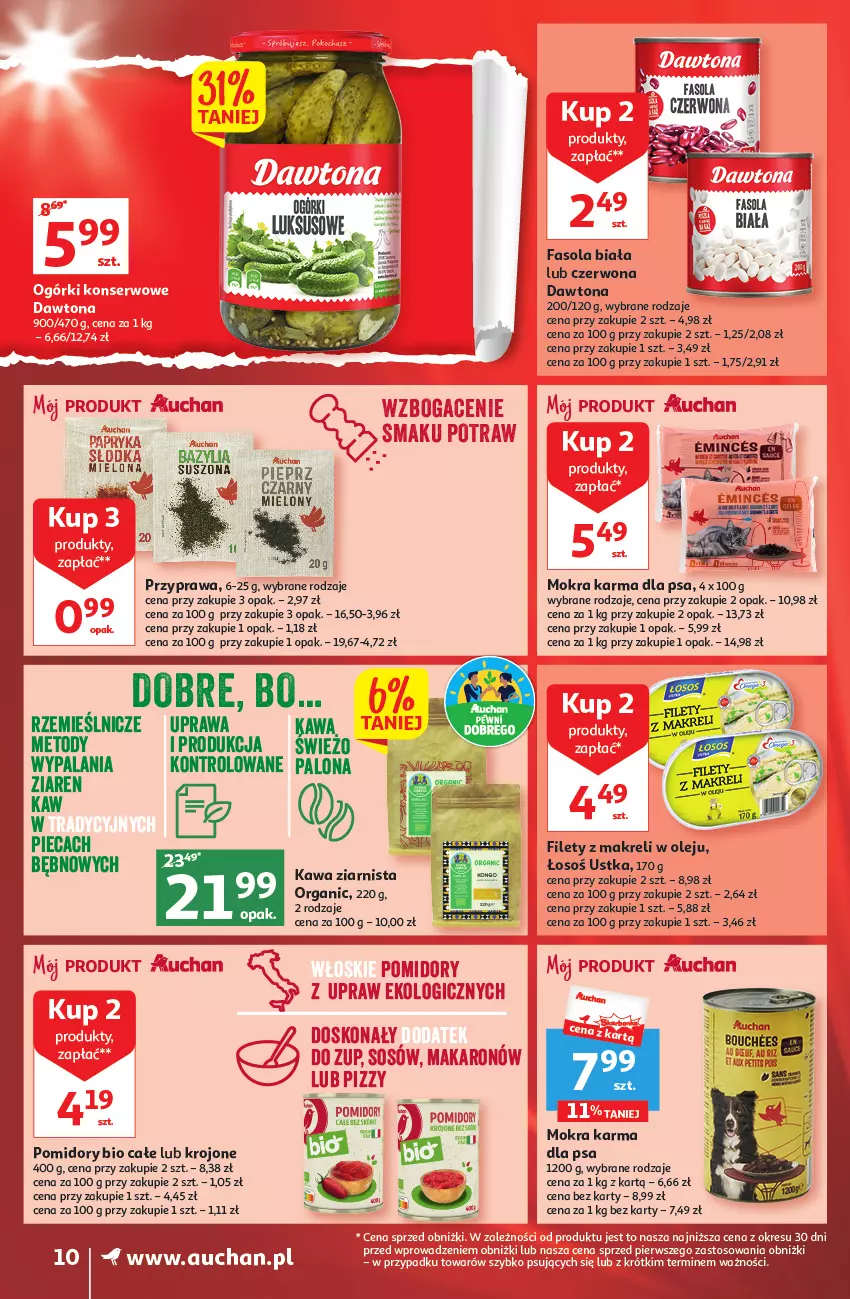 Gazetka promocyjna Auchan - Gazetka Wielkie majowe odkrycia cenowe część #2 Supermarket Auchan - ważna 04.05 do 10.05.2023 - strona 10 - produkty: Dawtona, Fa, Fasola, Kawa, Kawa ziarnista, Mokra karma, Olej, Piec, Pieprz, Pomidory