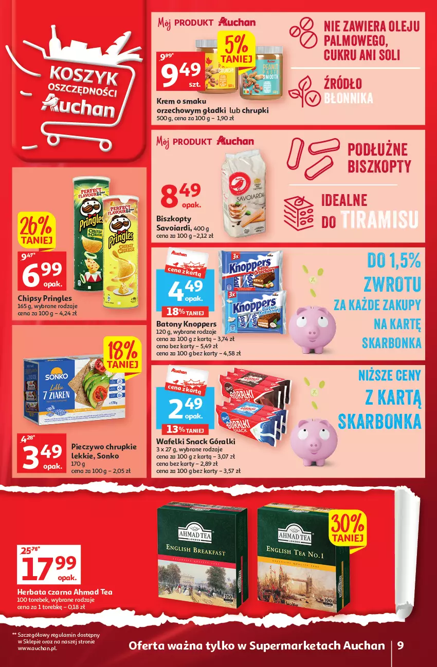Gazetka promocyjna Auchan - Gazetka Wielkie majowe odkrycia cenowe część #2 Supermarket Auchan - ważna 04.05 do 10.05.2023 - strona 9 - produkty: Baton, Biszkopty, Chipsy, Chrupki, Góralki, Knoppers, Piec, Pieczywo, Pieczywo chrupkie, Pringles