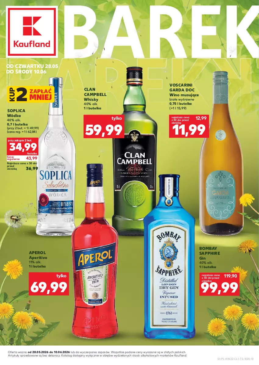 Gazetka promocyjna Kaufland - Barek Kauflandu - ważna 28.05 do 10.06.2026 - strona 1 - produkty: Aperol, Bell, Gin, Mus, Soplica, Whisky, Wino, Wino musujące, Wódka