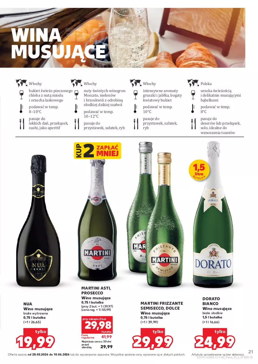 Gazetka promocyjna Kaufland - Barek Kauflandu - ważna 28.05 do 10.06.2026 - strona 21 - produkty: Bukiet, Chleb, Deser, Gruszki, Jabłka, Martini, Melon, Mus, Nuty, Piec, Prosecco, Sałat, Ser, Sushi, Wino, Wino musujące