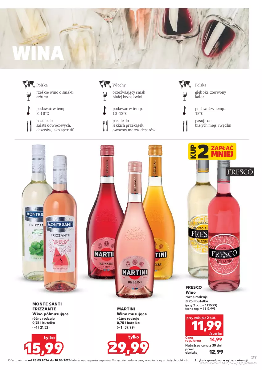 Gazetka promocyjna Kaufland - Barek Kauflandu - ważna 28.05 do 10.06.2026 - strona 27 - produkty: Arbuz, Deser, Fresco, Martini, Monte, Monte Santi, Mus, Sałat, Ser, Wino, Wino musujące