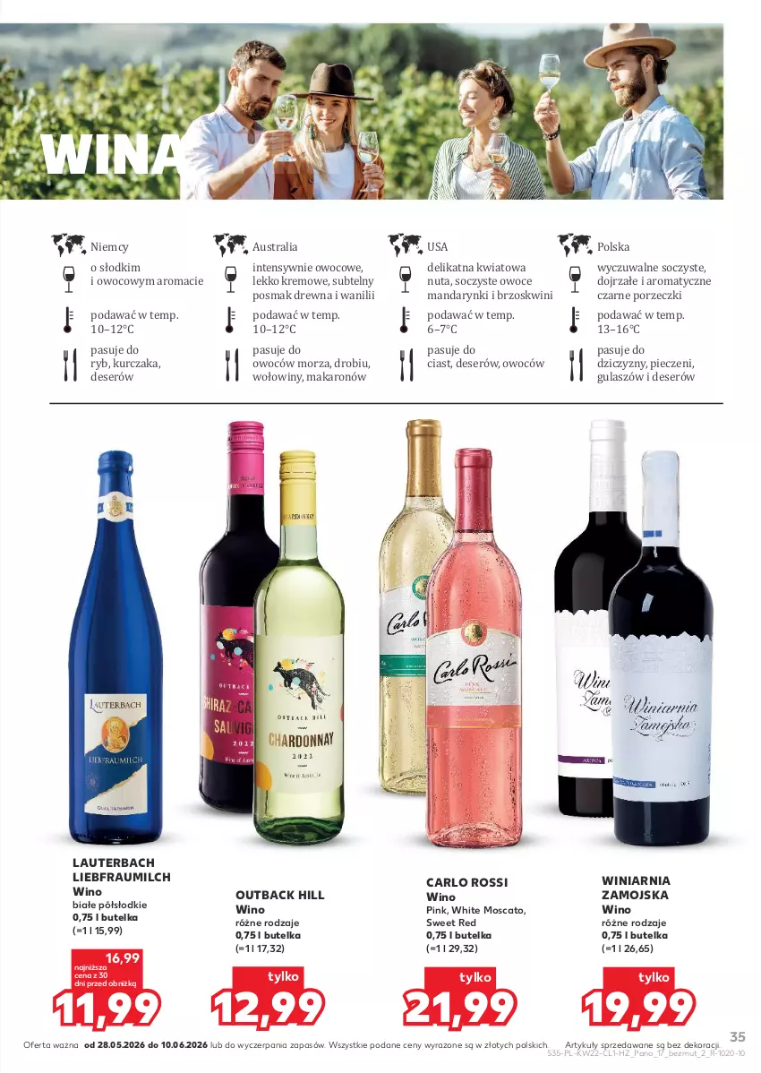 Gazetka promocyjna Kaufland - Barek Kauflandu - ważna 28.05 do 10.06.2026 - strona 35 - produkty: Carlo Rossi, Deser, Kurczak, Makaron, Mandarynki, Owoce, Piec, Por, Ser, Winiarnia Zamojska, Wino, Wino białe