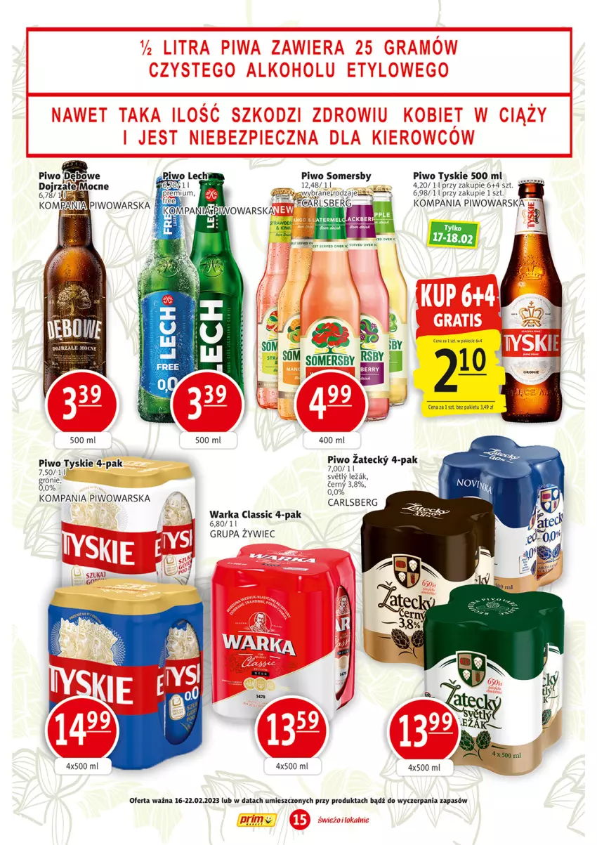 Gazetka promocyjna Prim Market - ważna 16.02 do 22.02.2023 - strona 15 - produkty: Carlsberg, Fa, Piwo, Somersby, Tyskie, Warka