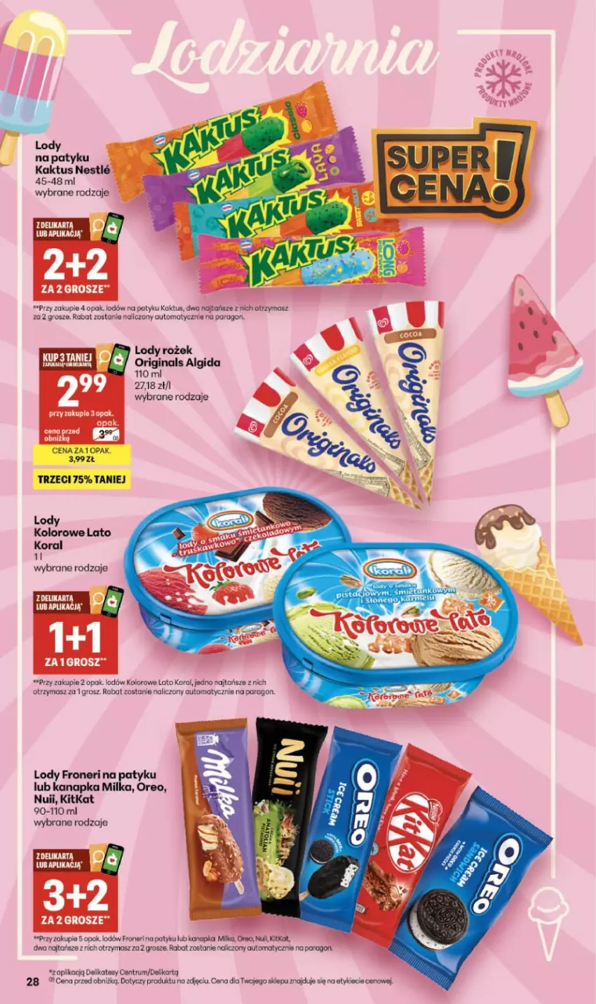 Gazetka promocyjna Delikatesy Centrum - Franczyza DC24 Czwartek - ważna 11.06 do 17.06.2026 - strona 28 - produkty: Algida, Gin, Kaktus, LG, Lody, Milka, Oreo, Rum