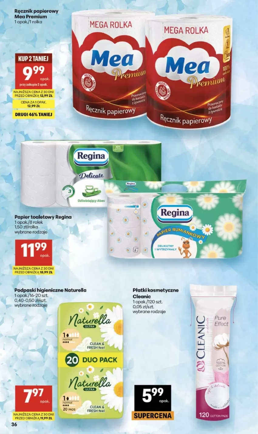 Gazetka promocyjna Delikatesy Centrum - Franczyza DC24 Czwartek - ważna 11.06 do 17.06.2026 - strona 36 - produkty: Cleanic, Gin, Naturell, Naturella, Papier, Papier toaletowy, Płatki kosmetyczne, Podpaski, Pur, Top