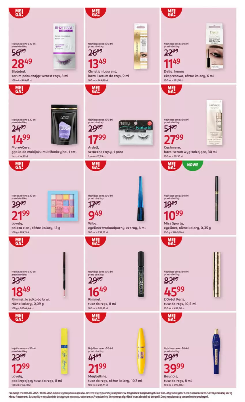 Gazetka promocyjna Rossmann - ważna 04.02 do 18.02.2025 - strona 11 - produkty: Bell, BIOTEBAL, Dell, Kredka, Kredka do brwi, Laur, Makijaż, Maybelline, Paleta, Por, Rum, Ser, Serum, Sztuczne rzęsy, Tusz, Wibo