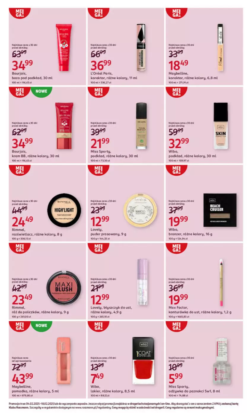 Gazetka promocyjna Rossmann - ważna 04.02 do 18.02.2025 - strona 12 - produkty: Bell, Błyszczyk do ust, Bourjois, Fa, Konturówka do ust, Lakier, LG, Max Factor, Maybelline, Miss Sporty, Odżywka, Podkład, Por, Puder, Puder prasowany, Róż do policzków, Rozświetlacz, Sport, Tago