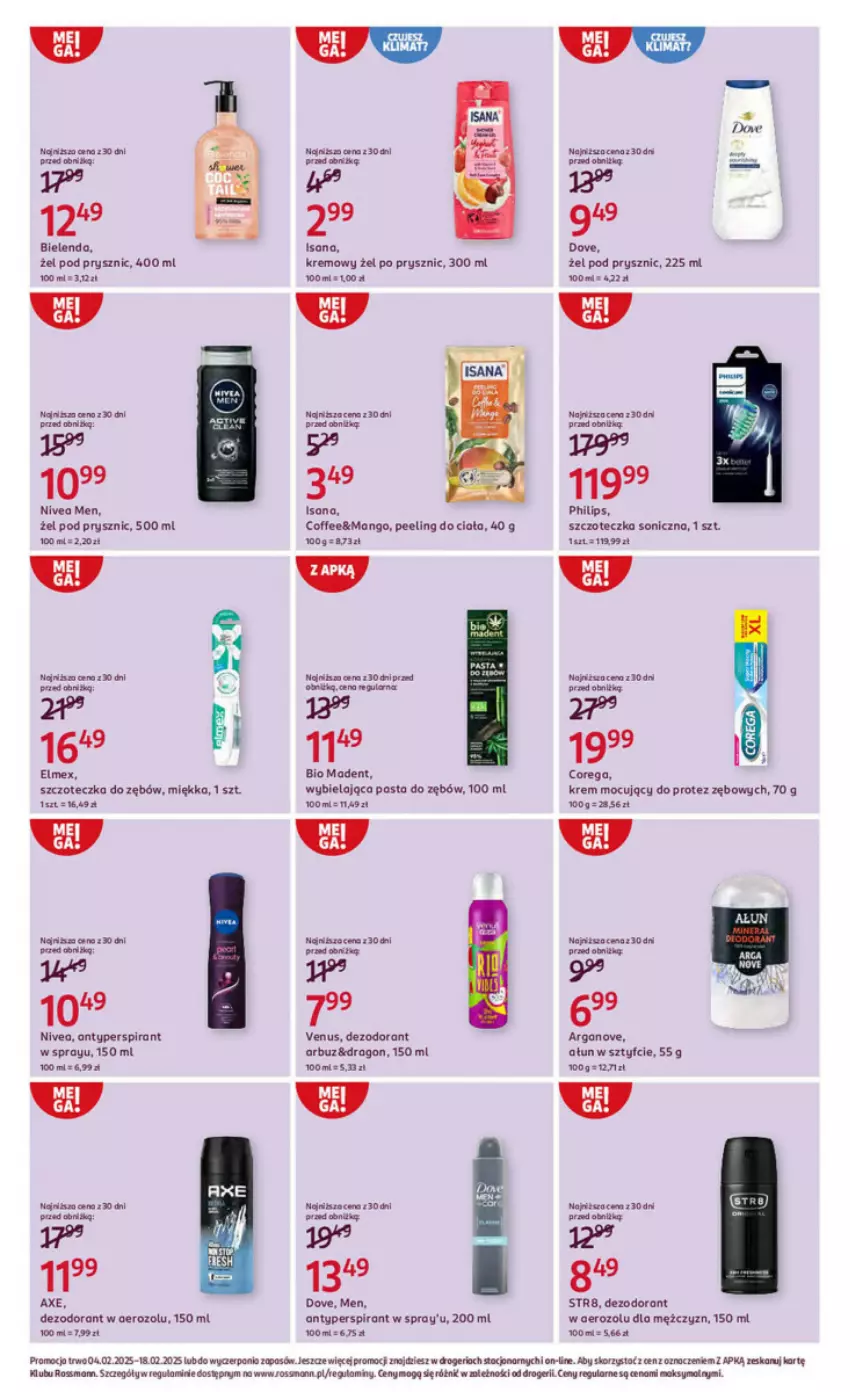 Gazetka promocyjna Rossmann - ważna 04.02 do 18.02.2025 - strona 15 - produkty: Antyperspirant, Arbuz, Bielenda, Dezodorant, Dove, Elmex, Isana, Mango, Nivea, Nivea Men, Obraz, Peeling, Philips, Szczoteczka, Szczoteczka do zębów, Szczoteczka soniczna