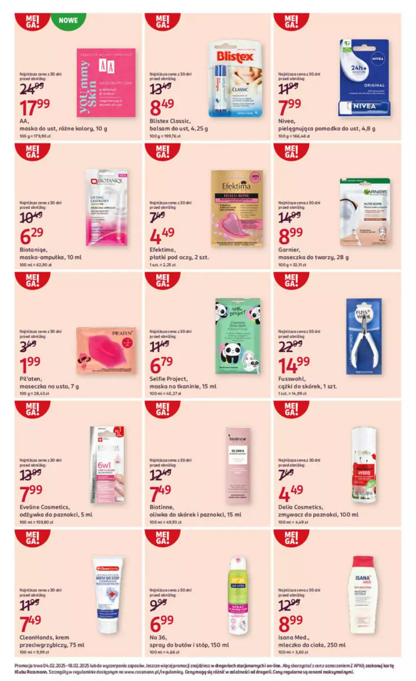 Gazetka promocyjna Rossmann - ważna 04.02 do 18.02.2025 - strona 17 - produkty: Balsam do ust, BIC, Eveline, Garnier, Isana, Maska, Mleczko, Mleczko do ciała, Nivea, Odżywka, Zmywacz do paznokci