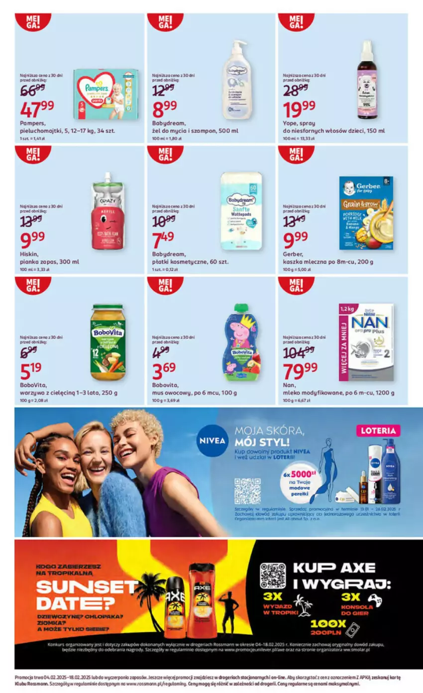 Gazetka promocyjna Rossmann - ważna 04.02 do 18.02.2025 - strona 5 - produkty: AEG, Babydream, Dzieci, Gerber, Majtki, Mleko, Mleko modyfikowane, Mus, Nivea, Pampers, Piast, Pieluchomajtki, Płatki kosmetyczne, Szampon, Warzywa