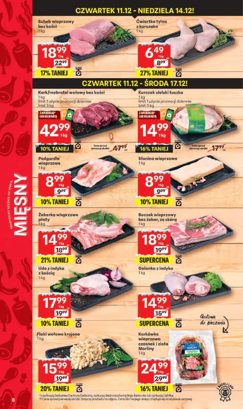 Gazetka promocyjna Delikatesy Centrum - Franczyza DC50 Czwartek - ważna 11.12 do 17.12.2025 - strona 8 - produkty: Boczek, Boczek wieprzowy, Czosnek, Flaki, Flaki wołowe, Golonka z indyka, Kurczak, Morliny, Rozbratel wołowy, Rum, Schab wieprzowy, Tusz