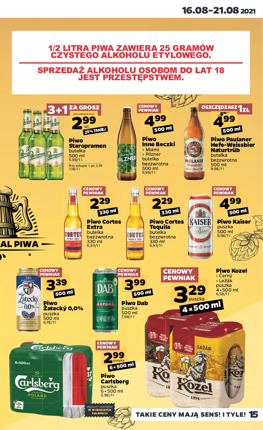 Gazetka promocyjna Netto - Gazetka spożywcza - ważna 16.08 do 21.08.2021 - strona 15 - produkty: Carlsberg, Gra, Kozel, Piwa, Piwo, Ser, Tequila