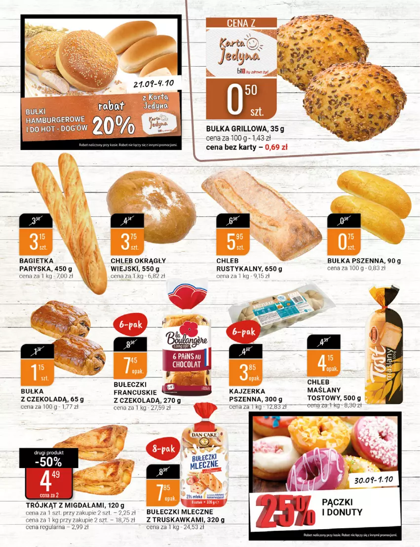 Gazetka promocyjna Bi1 - Uwaga mega paka - ważna 21.09 do 04.10.2022 - strona 15 - produkty: Bagietka, Bułeczki, Bułeczki mleczne, Bułka, Chleb, Dan Cake, Donut, Grill, Kajzerka, Nuty, Rust