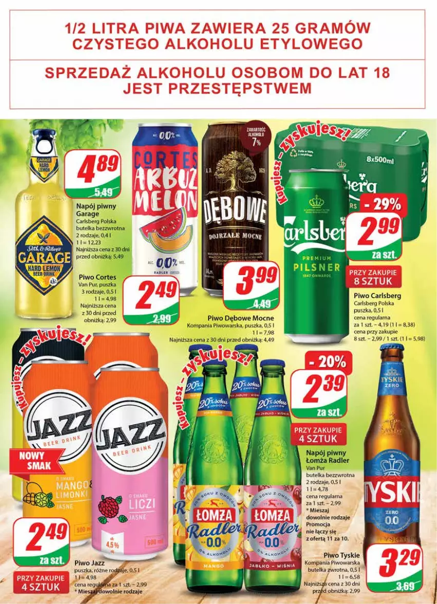 Gazetka promocyjna Dino - Gazetka 33 - ważna 16.08 do 22.08.2023 - strona 16 - produkty: Ba!, Carlsberg, Napój, Piwo, Pur, Radler, Tyskie