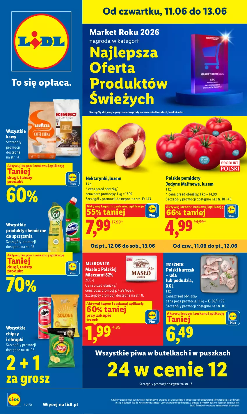 Gazetka promocyjna Lidl - Gazetka ważna od 11.06 do 13.06 - ważna 11.06 do 13.06.2026 - strona 1 - produkty: Chipsy, Chrupki, Kurczak, Masło, Mleko, Mlekovita, Nektar, Piwa, Pomidory