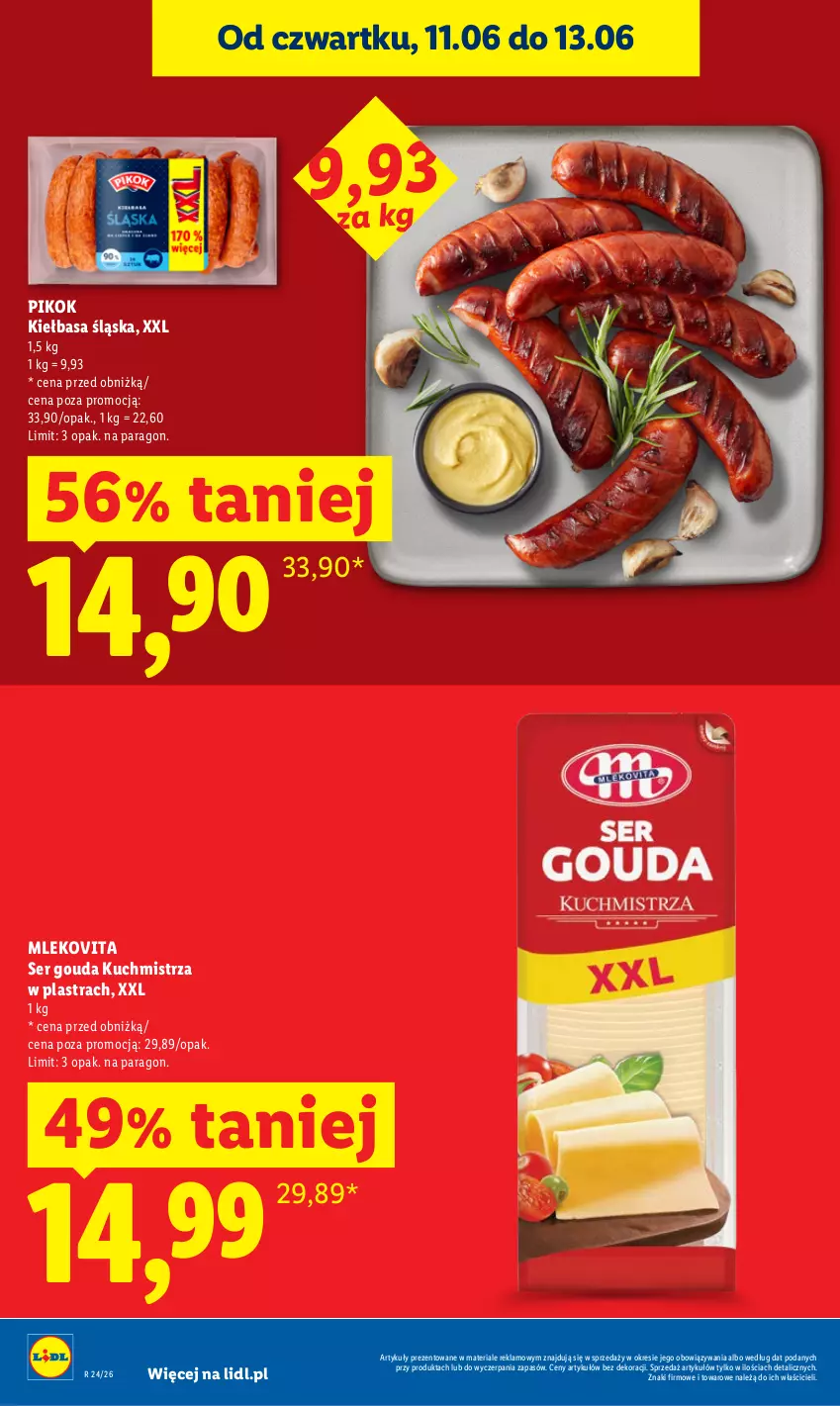 Gazetka promocyjna Lidl - Gazetka ważna od 11.06 do 13.06 - ważna 11.06 do 13.06.2026 - strona 12 - produkty: Gouda, Kiełbasa, Kiełbasa śląska, Mleko, Mlekovita, PIKOK, Ser