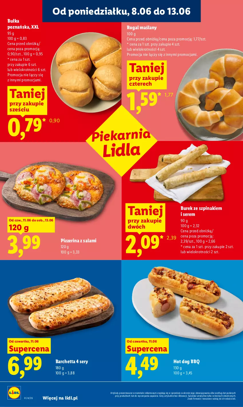 Gazetka promocyjna Lidl - Gazetka ważna od 11.06 do 13.06 - ważna 11.06 do 13.06.2026 - strona 50 - produkty: Bułka, Hot dog, Pizzerina, Rogal, Salami, Ser, Szpinak