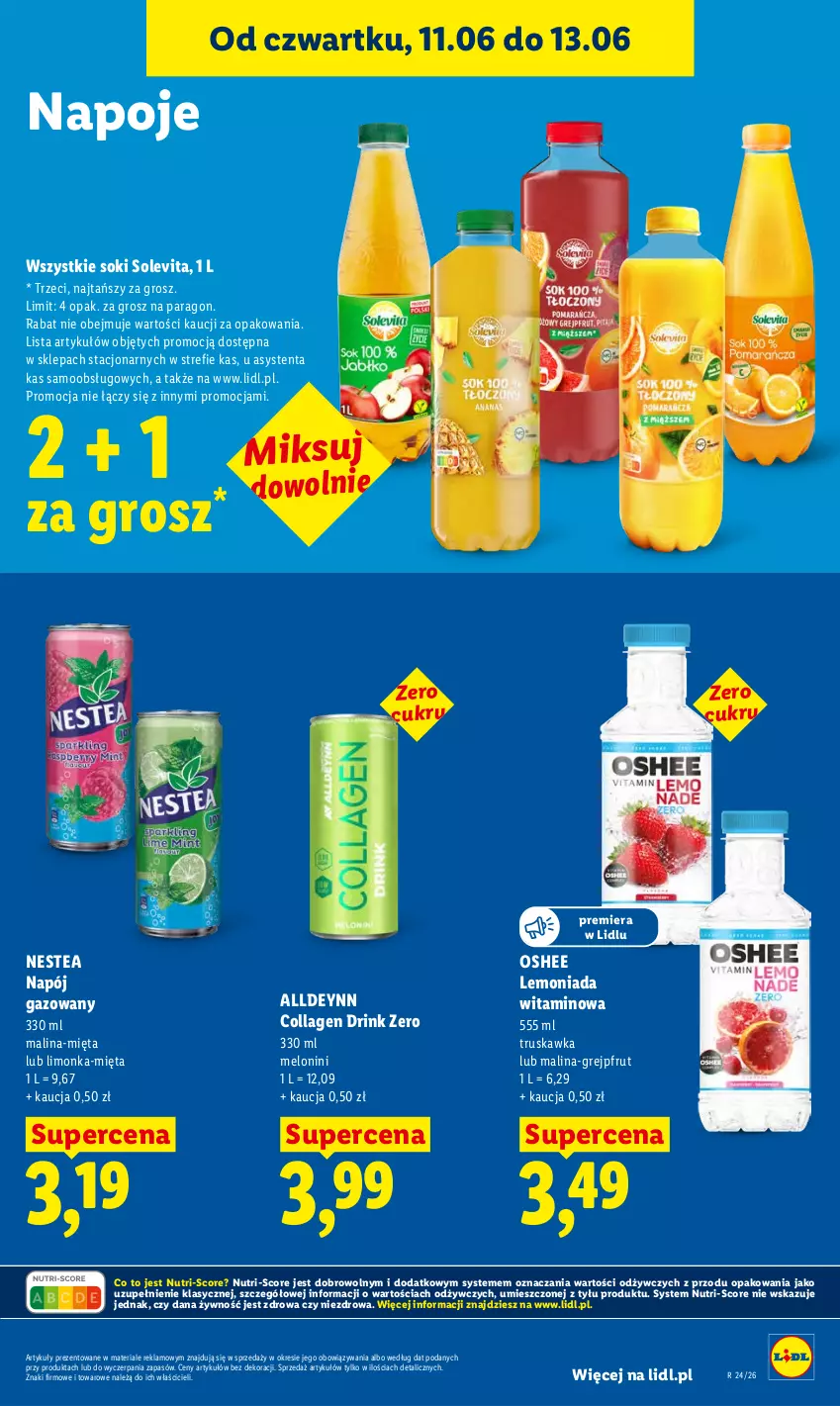 Gazetka promocyjna Lidl - Gazetka ważna od 11.06 do 13.06 - ważna 11.06 do 13.06.2026 - strona 73 - produkty: Grejpfrut, Lemoniada, Limonka, Melon, Mięta, Napój, Napój gazowany, Napoje, Nestea, Oshee, Sok