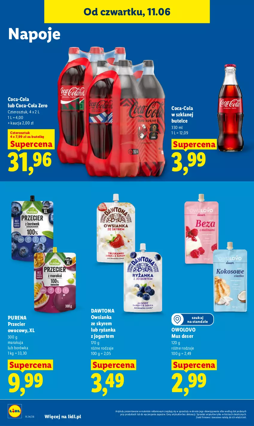 Gazetka promocyjna Lidl - Gazetka ważna od 11.06 do 13.06 - ważna 11.06 do 13.06.2026 - strona 74 - produkty: Borówka, Coca-Cola, Dawtona, Deser, Jogurt, Mus, Napoje, Owsianka, Pur, Ryż, Ser