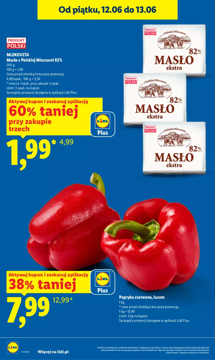 Gazetka promocyjna Lidl - Gazetka ważna od 11.06 do 13.06 - ważna 11.06 do 13.06.2026 - strona 8 - produkty: Masło, Mleko, Mlekovita, Papryka, Papryka czerwona