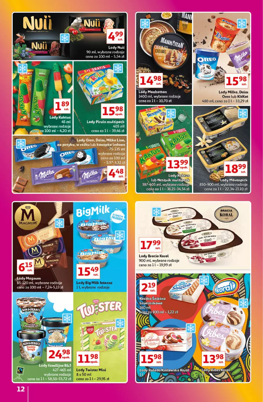 Gazetka promocyjna Auchan - Gazetka Znane Marki Lubiane Hipermarket Auchan - ważna 01.06 do 07.06.2023 - strona 12 - produkty: Big Milk, Fa, Kaktus, Lion, Lody, Milka, Nesquik, Oreo