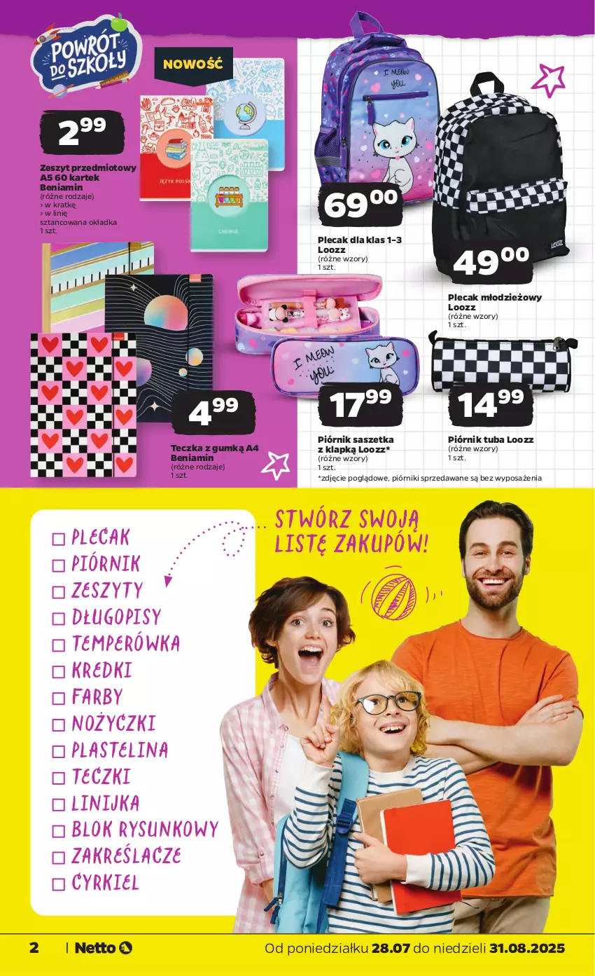 Gazetka promocyjna Netto - Katalog BTS 2025 - ważna 28.07 do 31.08.2025 - strona 2 - produkty: Długopis, Fa, Noż, Nożyczki, Piórnik, Plastelina, Plecak