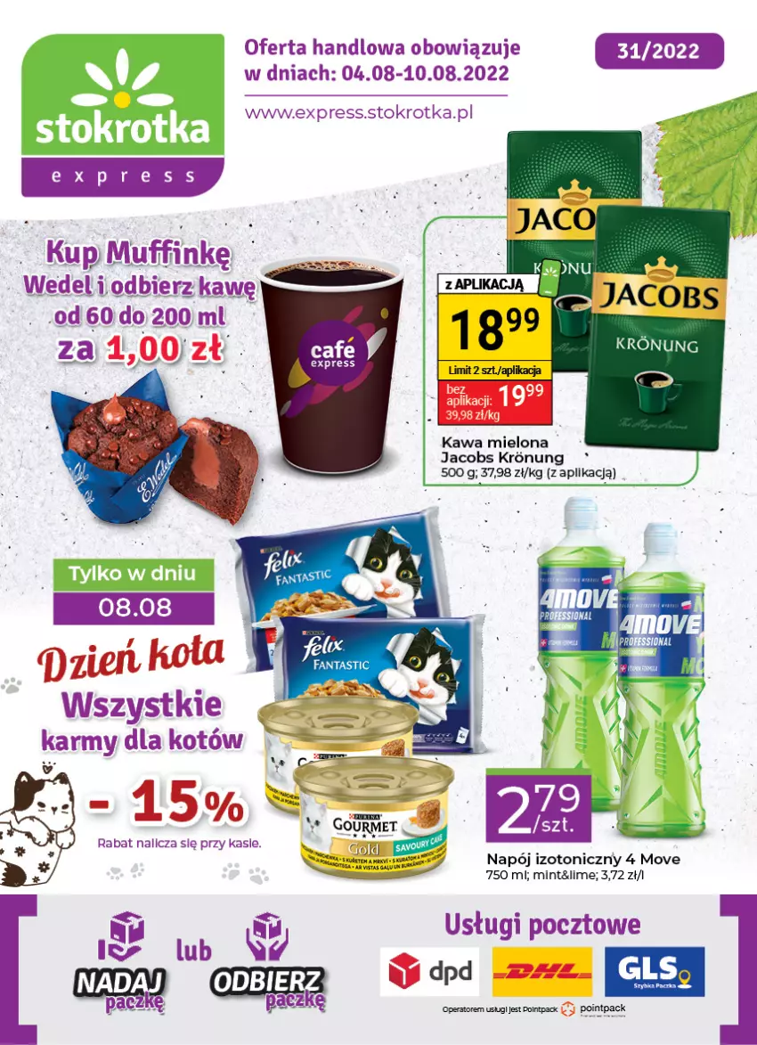 Gazetka promocyjna Stokrotka - Stokrotka Express - ważna 04.08 do 10.08.2022 - strona 1 - produkty: Jacobs, Kawa, Kawa mielona, Napój, Napój izotoniczny