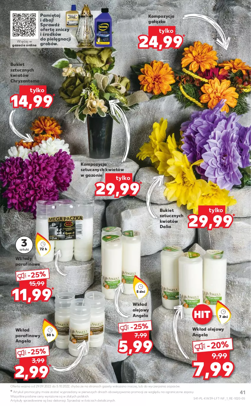 Gazetka promocyjna Kaufland - OFERTA TYGODNIA - ważna 29.09 do 05.10.2022 - strona 41 - produkty: Bukiet, Chryzantema, Gra, Mięta, Olej, Wkład olejowy, Znicz