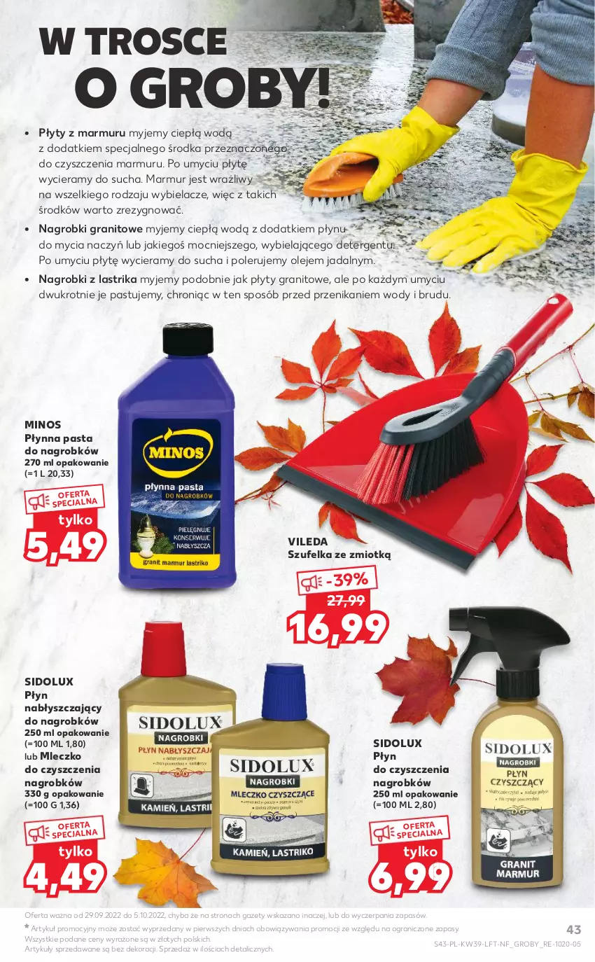 Gazetka promocyjna Kaufland - OFERTA TYGODNIA - ważna 29.09 do 05.10.2022 - strona 43 - produkty: Do mycia naczyń, Gra, Mleczko, Olej, Płyn nabłyszczający, Sidolux, Szufelka, Vileda