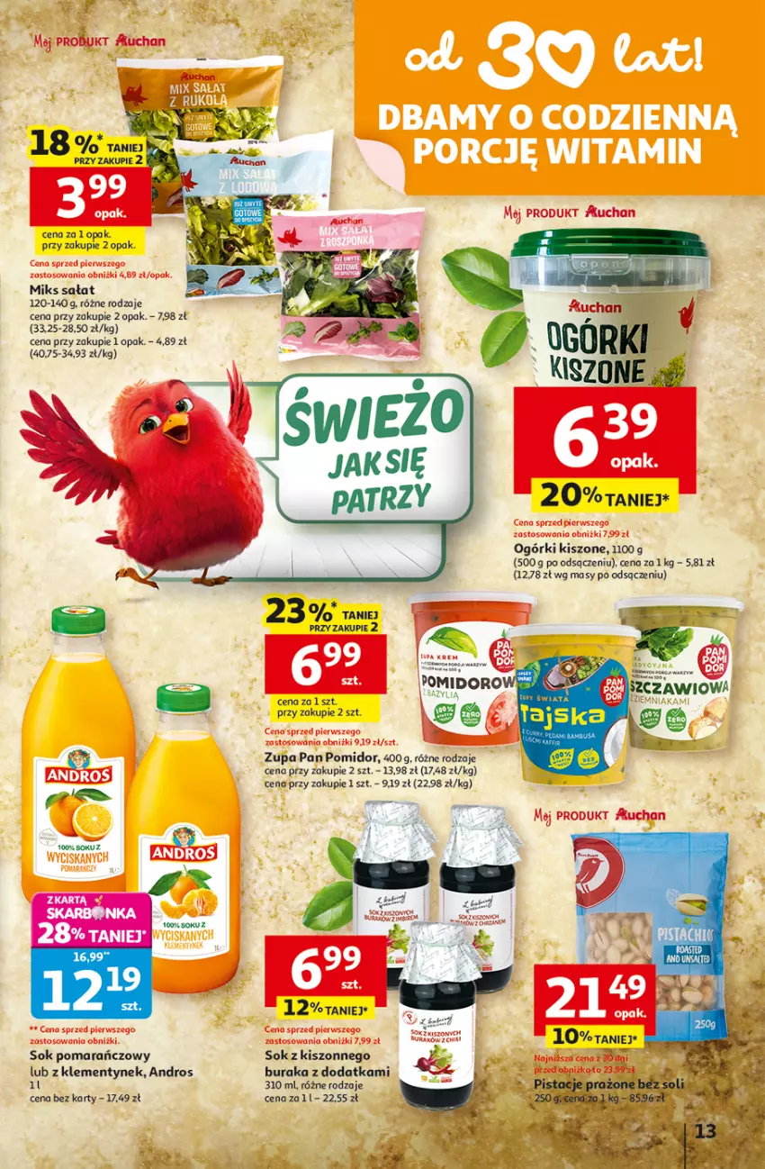 Gazetka promocyjna Auchan - 30 Lat Hipermarket - ważna 19.02 do 25.02.2026 - strona 13 - produkty: Fa, Sałat, Sok, Sok pomarańczowy, Sos, Zupa
