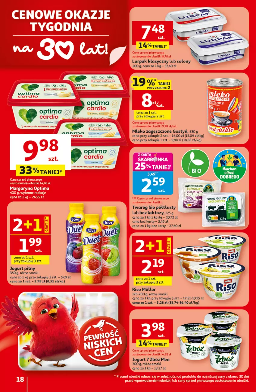 Gazetka promocyjna Auchan - 30 Lat Hipermarket - ważna 19.02 do 25.02.2026 - strona 18 - produkty: Gin, Jogurt, Jogurt pitny, Lurpak, Mleko, Mleko zagęszczone, Optima, Twaróg
