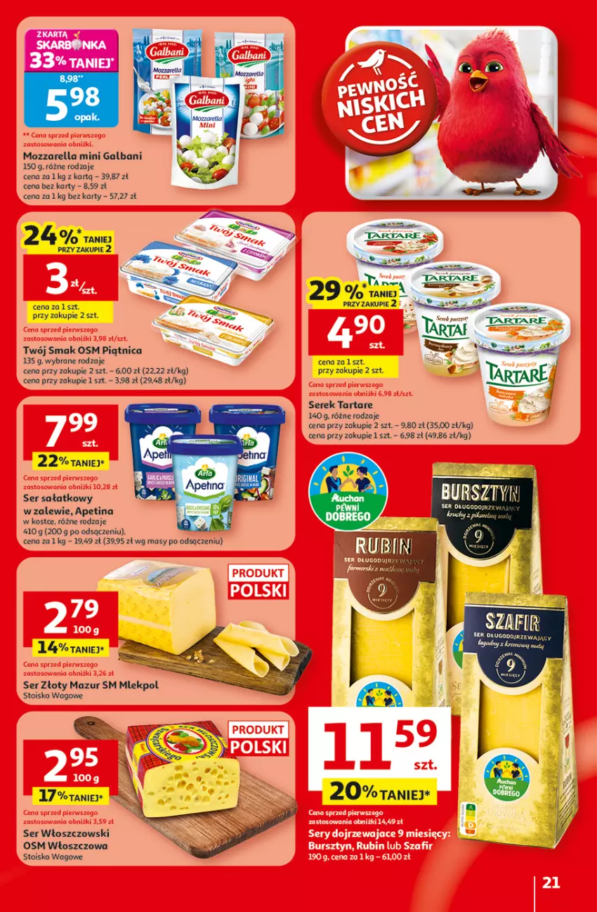 Gazetka promocyjna Auchan - 30 Lat Hipermarket - ważna 19.02 do 25.02.2026 - strona 21 - produkty: Galbani, Mozzarella, Piątnica, Sałat, Ser, Serek, Tarta, Tartare, Twój Smak, Włoszczowski, Złoty Mazur