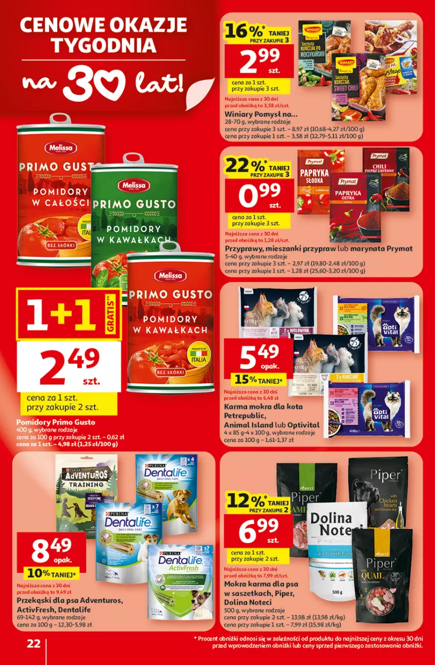 Gazetka promocyjna Auchan - 30 Lat Hipermarket - ważna 19.02 do 25.02.2026 - strona 22 - produkty: Adventuros, Fa, Isla, Mokra karma, Prymat, Przekąski dla psa, Przyprawy, Winiary