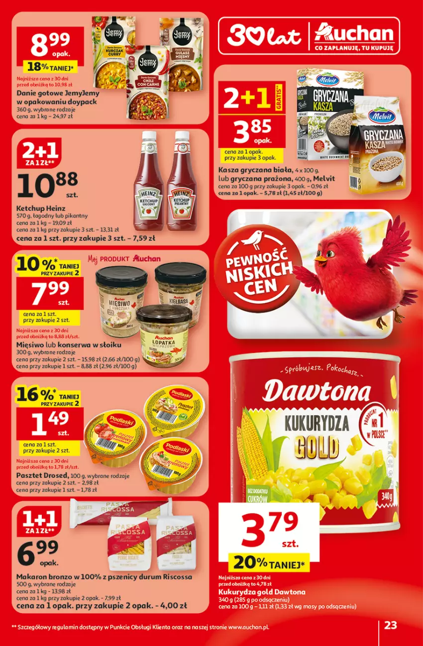 Gazetka promocyjna Auchan - 30 Lat Hipermarket - ważna 19.02 do 25.02.2026 - strona 23 - produkty: Danie gotowe, Gry, Heinz, Kasza, Kasza gryczana, Ketchup, Makaron, Melvit, Pasztet, Rum, Ser