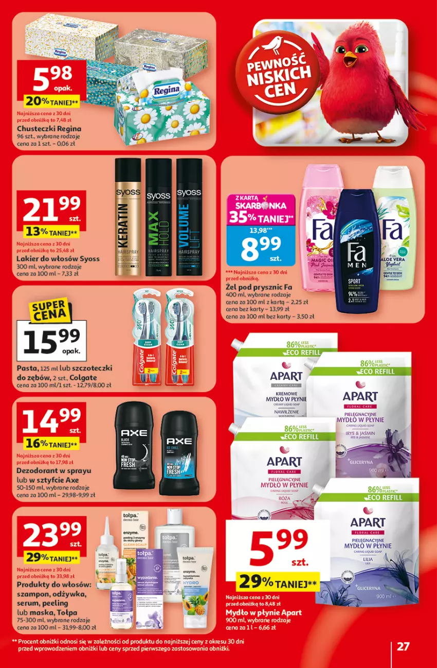 Gazetka promocyjna Auchan - 30 Lat Hipermarket - ważna 19.02 do 25.02.2026 - strona 27 - produkty: Chusteczki, Colgate, Dezodorant, Fa, Gin, Lakier, Lakier do włosów, LG, Maska, Mydło, Mydło w płynie, Odżywka, Peeling, Rum, Ser, Serum, Syoss, Szampon, Tołpa